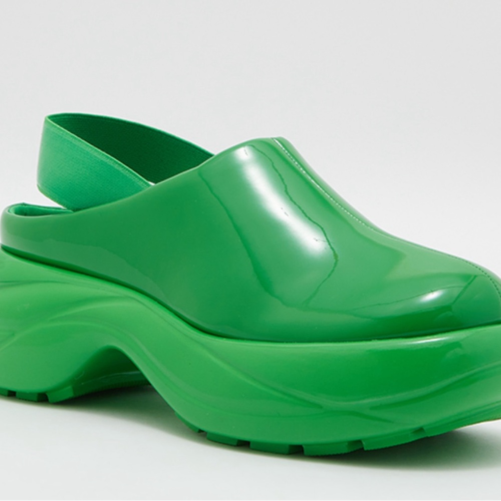 Charles & Keith Roony Patent Back-Strap Heeled Sandals in green.